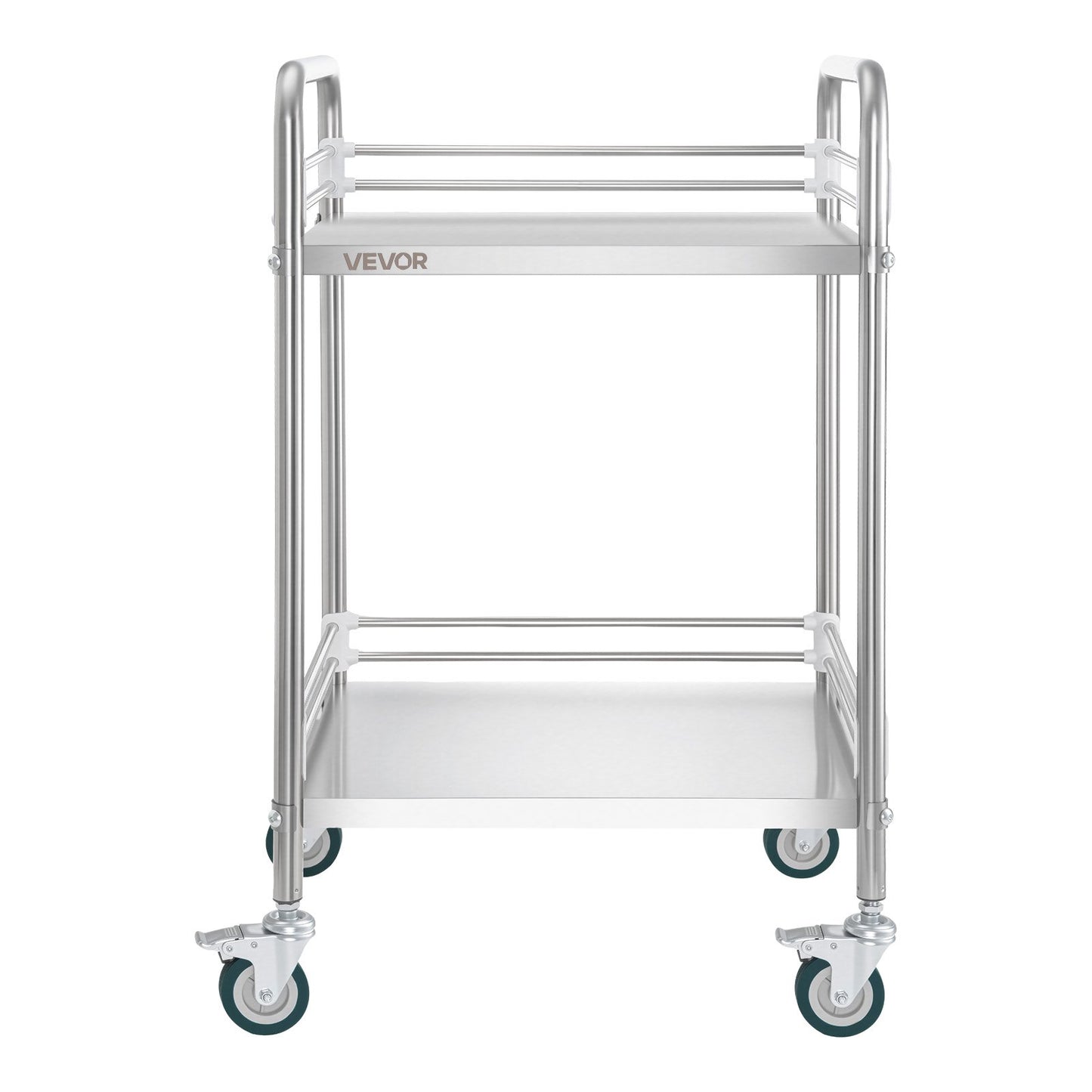 Stainless Steel Cart, 2-Tier Rolling Lab Utility Cart with Lockable Wheels, Medical Serving Trolley Clinic Tray, Heavy Duty Mobile Service Storage Tray for Hospital, Restaurant, Kitchen, Salon