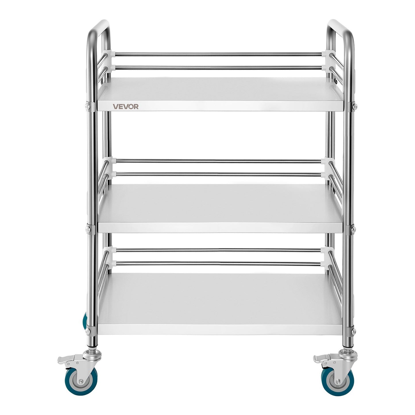 Stainless Steel Cart, 3-Tier Rolling Lab Utility Cart with Lockable Wheels, Medical Serving Trolley Clinic Tray, Heavy Duty Mobile Service Storage Tray for Hospital, Restaurant, Kitchen, Salon