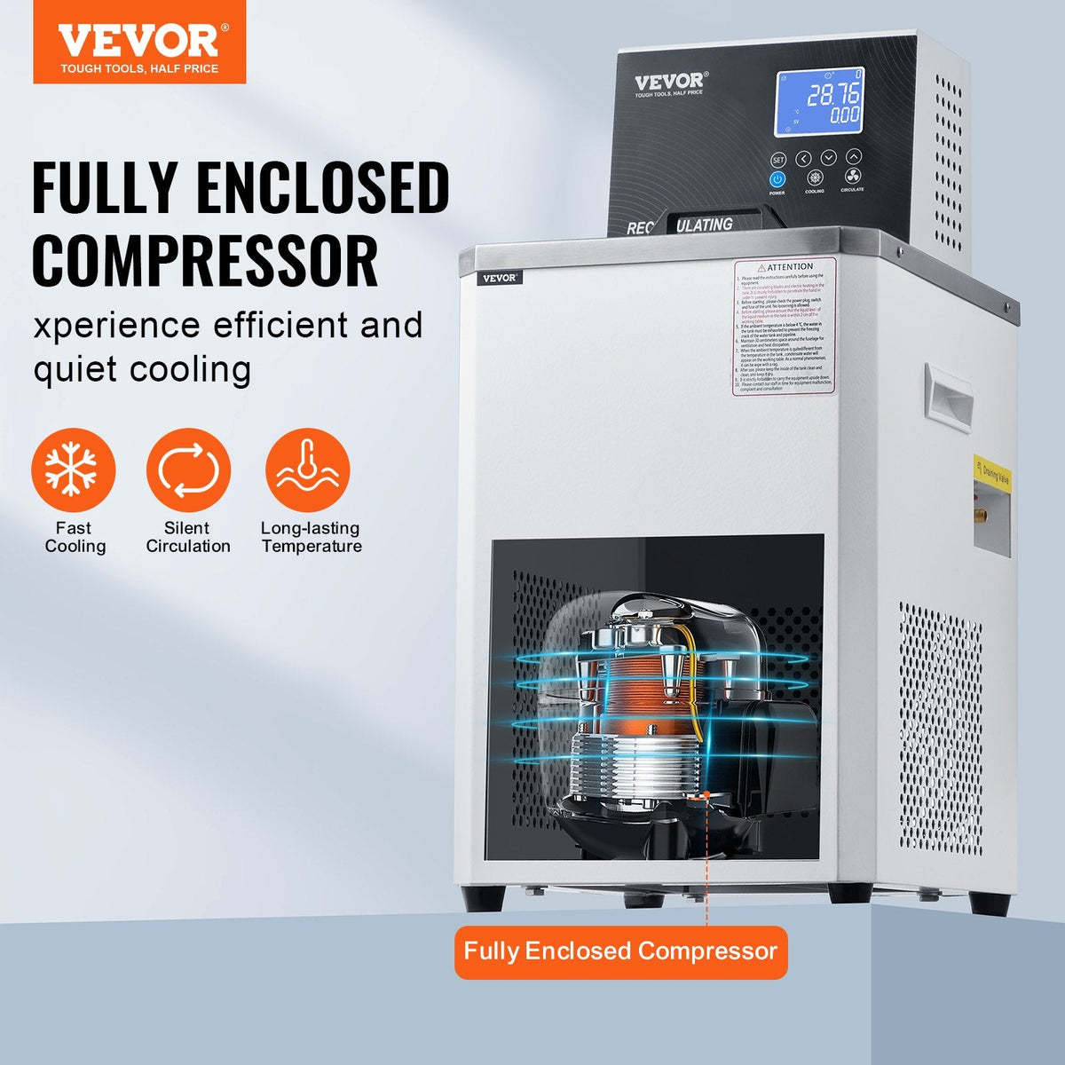 Efficient enclosed compressor delivers fast cooling and stable temperature control for experiments