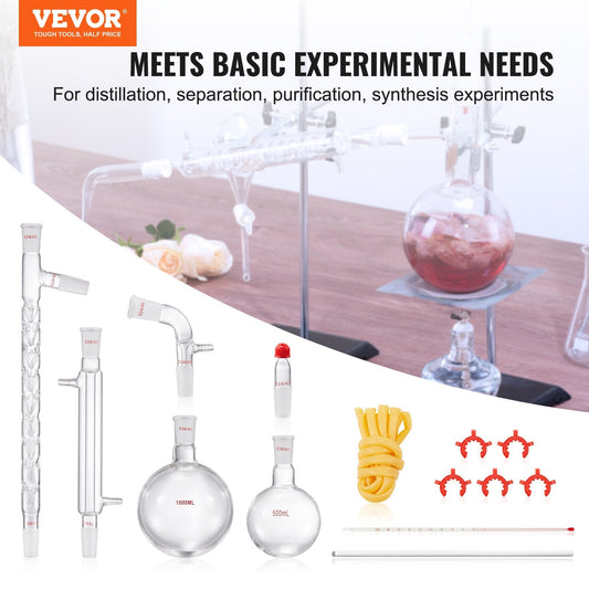 1.0 Meter Lab Glassware Distillation Kit, 1000ml Flask, 14-Piece Set