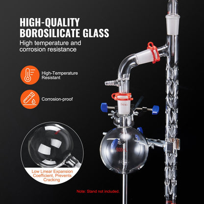 1.0 Meter Lab Glassware Distillation Kit, 1000ml Flask, 14-Piece Set