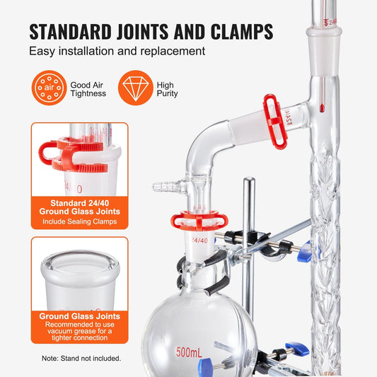 1.0 Meter Lab Glassware Distillation Kit, 1000ml Flask, 14-Piece Set