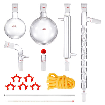 1.0 Meter Lab Glassware Distillation Kit, 1000ml Flask, 14-Piece Set