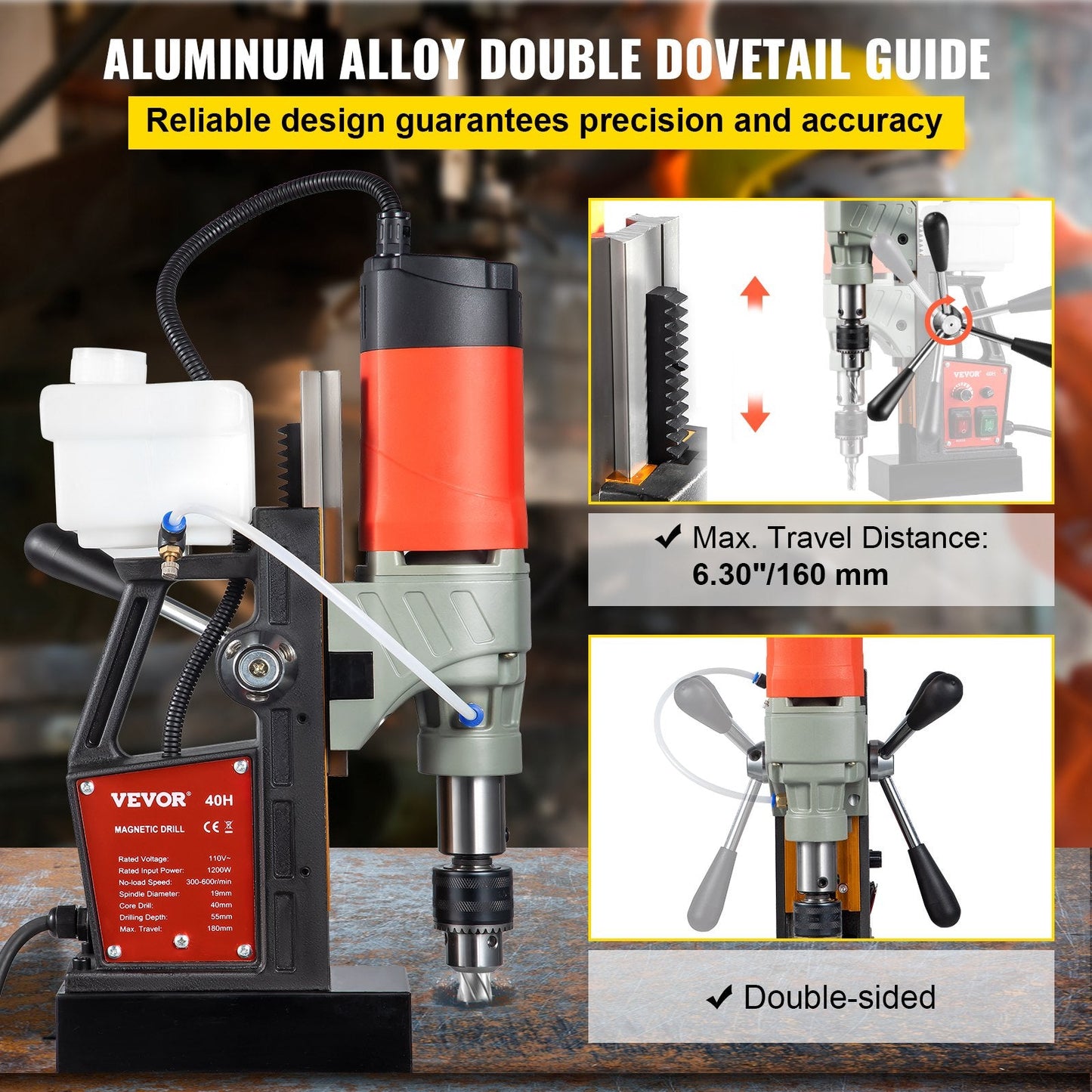 1200W Portable Magnetic Drill, 40mm Boring, 13000N Suction, 580 RPM Variable Speed