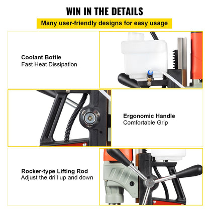1200W Portable Magnetic Drill, 40mm Boring, 13000N Suction, 580 RPM Variable Speed