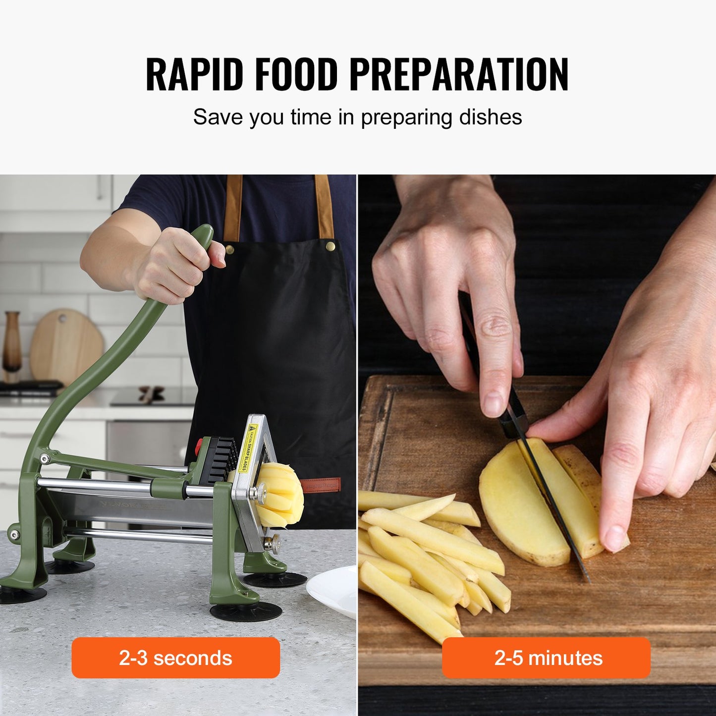 French Fry Cutter, Potato Slicer with 1/2-Inch Stainless Steel Blade, Manual Potato Cutter Chopper with Suction Cups, Great for Potato, French Fries, Cucumber, Vegetables, Carrot