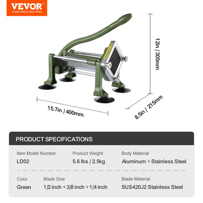 VEVOR French Fry Cutter Stainless Steel Potato Vegetable Slicer Chopper w/ Blade