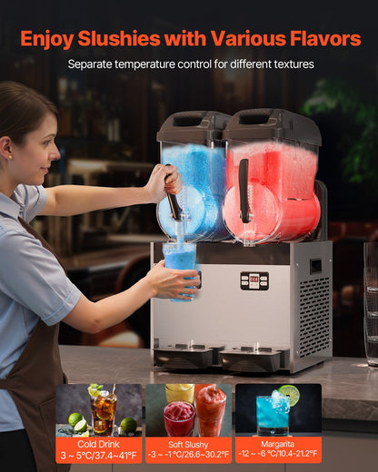 12L Dual-Tank Commercial Slushy & Drink Maker with Adjustable Temperature