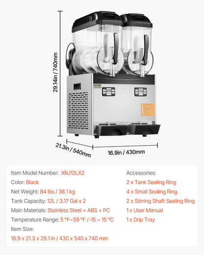 VEVOR 12Lx2 Tank Commercial Slushy Machine Margarita Smoothie Frozen Drink Maker