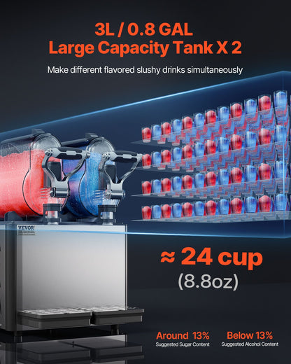 VEVOR 3Lx2 Tank Commercial Slushy Machine Margarita Smoothie Frozen Drink Maker