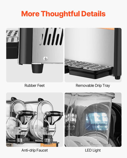 VEVOR 3Lx2 Tank Commercial Slushy Machine Margarita Smoothie Frozen Drink Maker