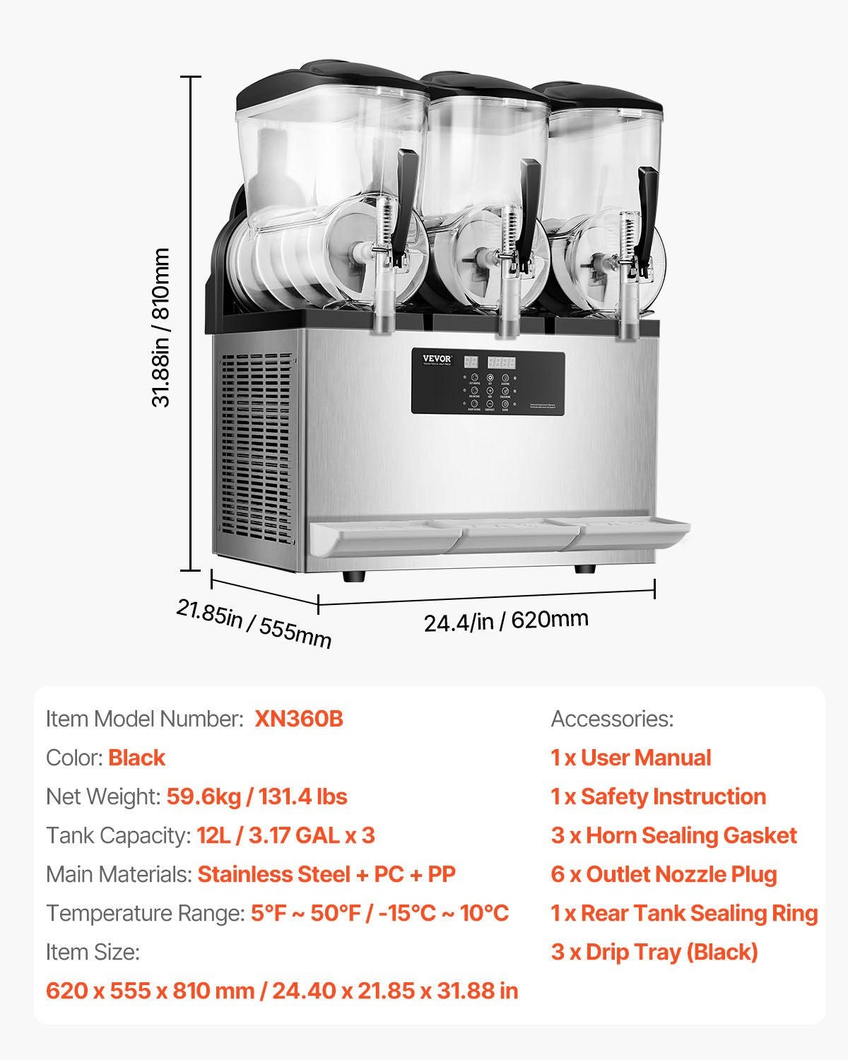 VEVOR 12Lx3 Tank Commercial Slushy Machine Margarita Smoothie Frozen Drink Maker