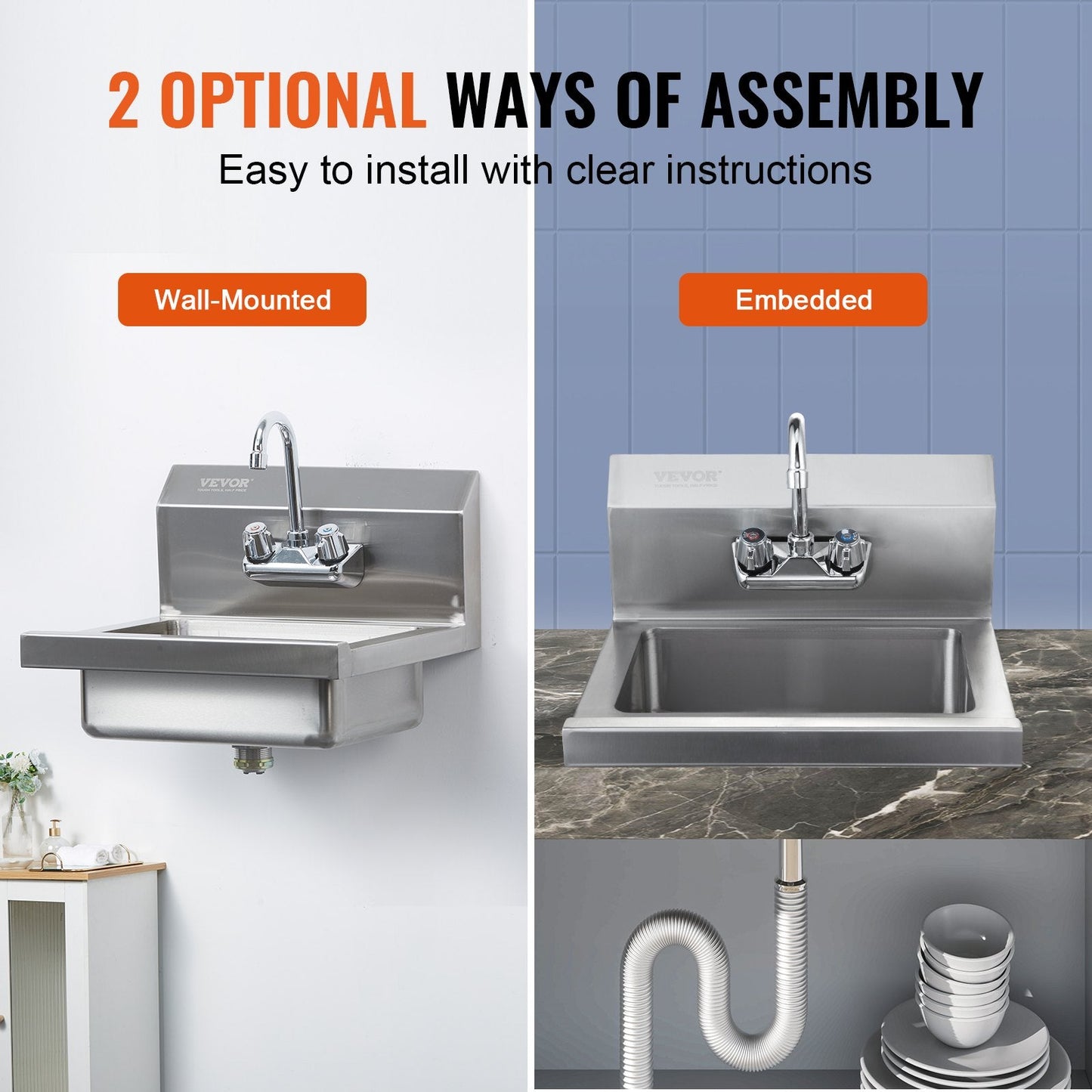 Commercial Wall Mount Hand Wash Sink, Stainless Steel, 0.43x0.33 m, 104 kg Capacity