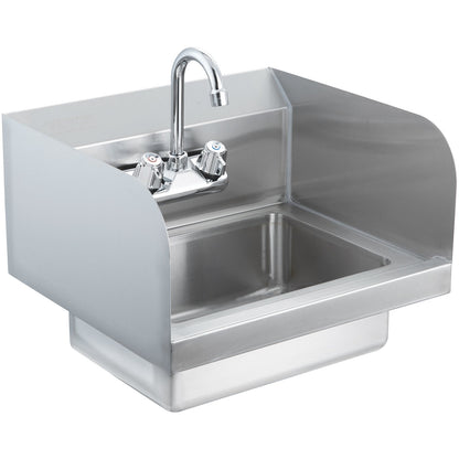 Stainless Steel Wall-Mount Hand Sink with Faucet & Side Splash, 43x33 cm