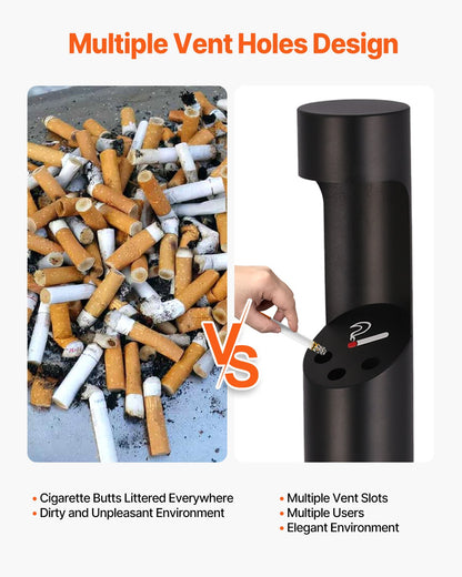 VEVOR Cigarette Butt Receptacle Freestand Outdoor Cylinder Butt Disposal Black