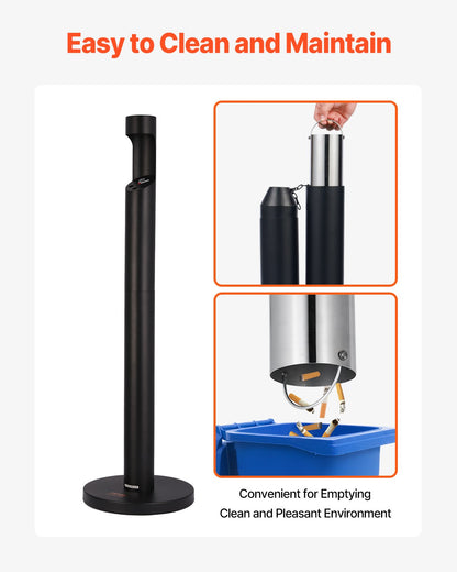 VEVOR Cigarette Butt Receptacle Freestand Outdoor Cylinder Butt Disposal Black