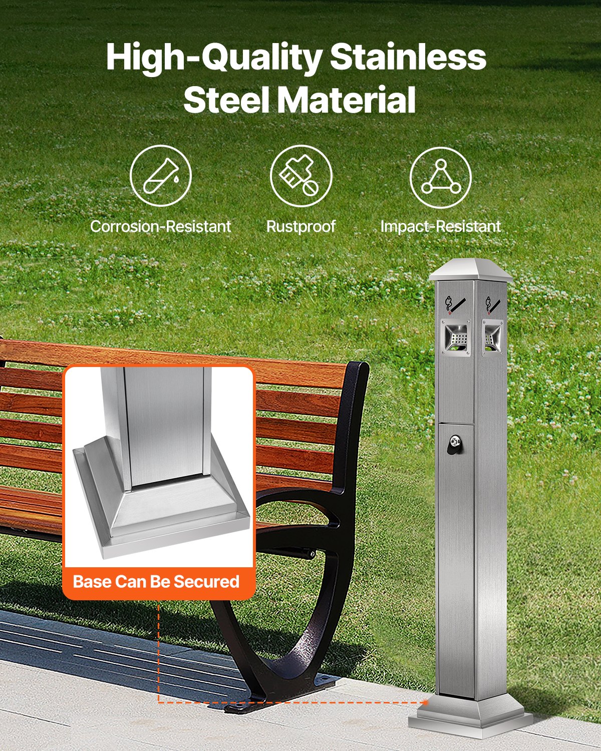 VEVOR Cigarette Butt Receptacle with 4 Disposal Openings Stainless Steel Silver