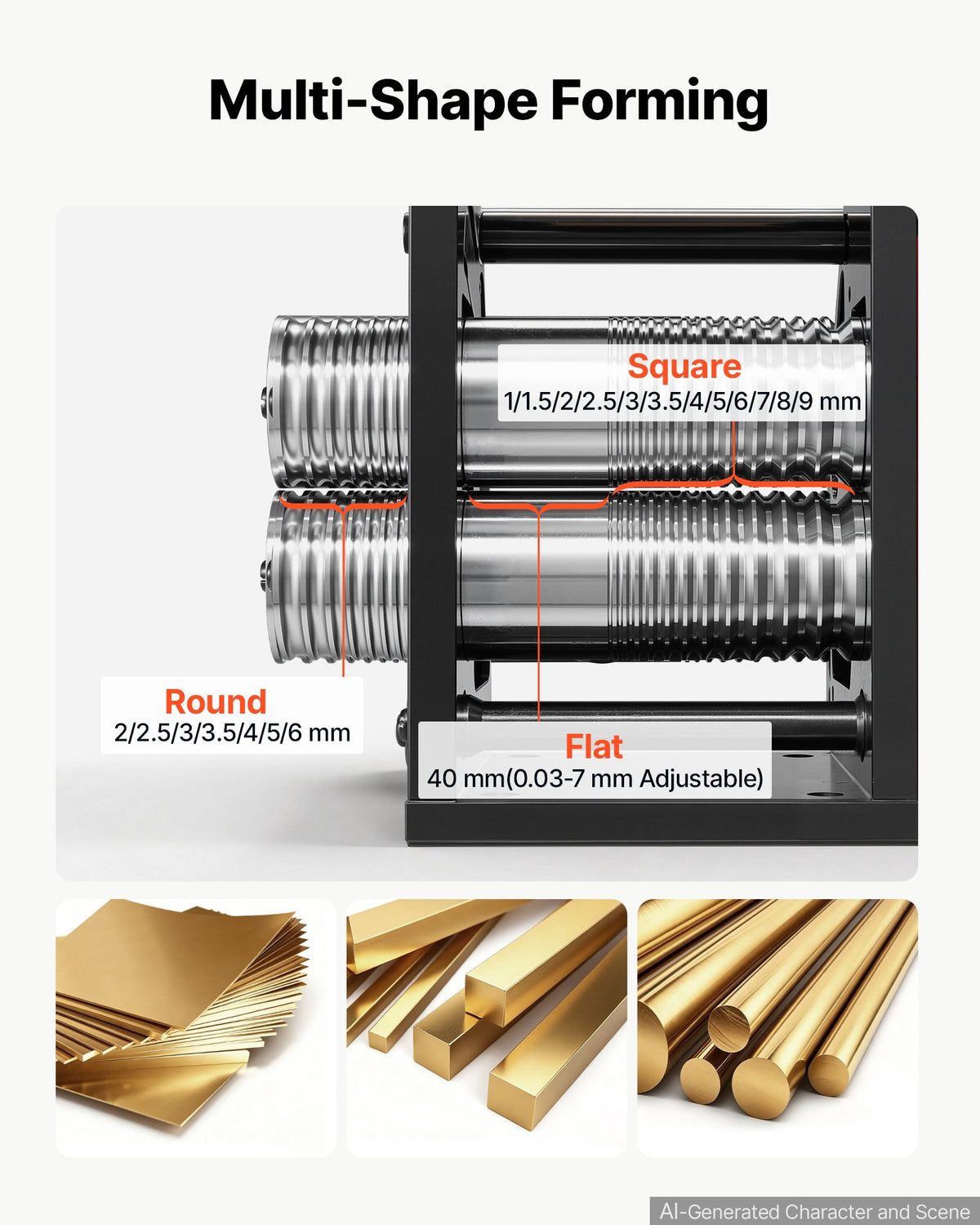 Rolling Mill 3-in-1 Round Flat Square Pressing Roller Mill Machine, Manual Jewelry DIY Tool, 0.03-7 mm Adjustable Thickness, Stable & Even Rolling, for Ductile Metals, Gold, Silver, Copper