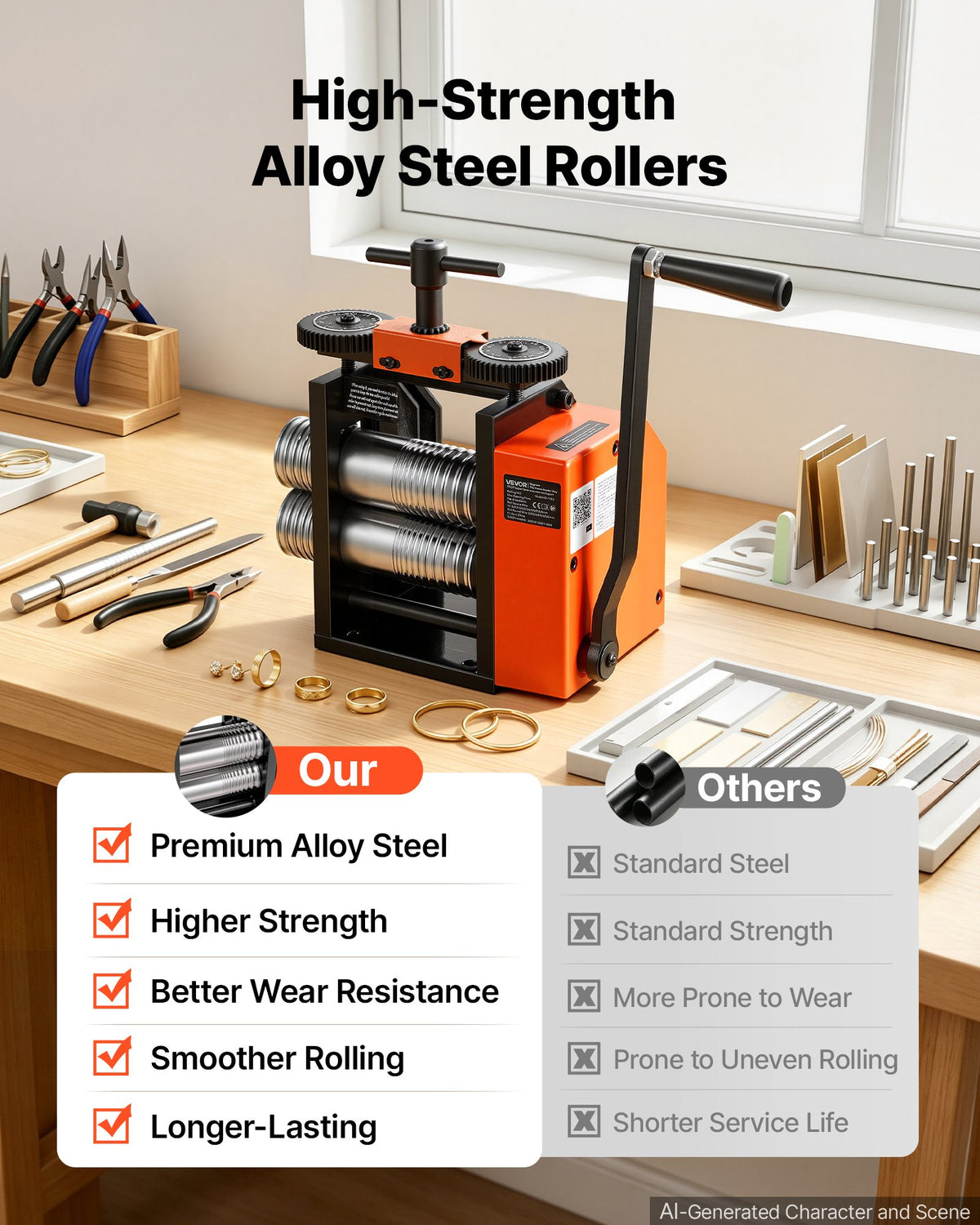 Rolling Mill 3-in-1 Round Flat Square Pressing Roller Mill Machine, Manual Jewelry DIY Tool, 0.03-7 mm Adjustable Thickness, Stable & Even Rolling, for Ductile Metals, Gold, Silver, Copper
