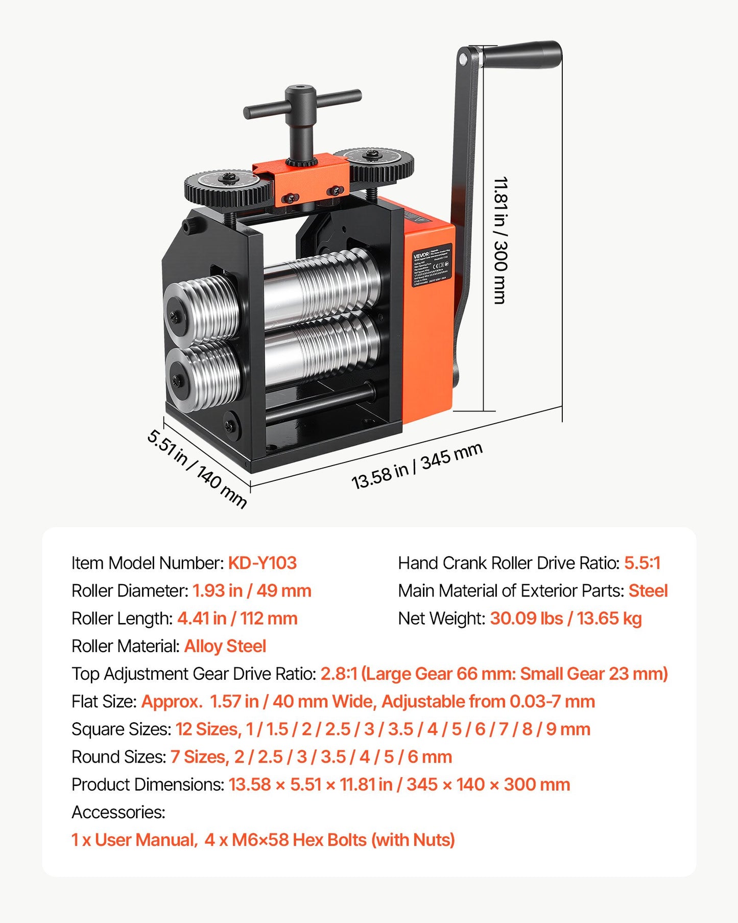 Rolling Mill 3-in-1 Round Flat Square Pressing Roller Mill Machine, Manual Jewelry DIY Tool, 0.03-7 mm Adjustable Thickness, Stable & Even Rolling, for Ductile Metals, Gold, Silver, Copper
