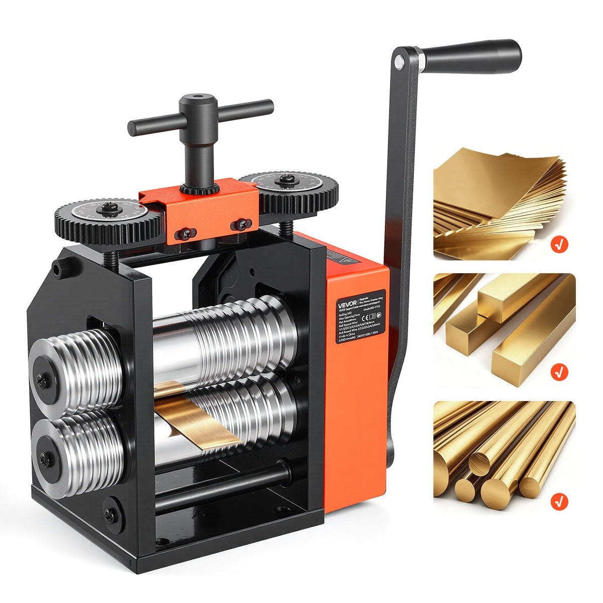 Rolling Mill 3-in-1 Round Flat Square Pressing Roller Mill Machine, Manual Jewelry DIY Tool, 0.03-7 mm Adjustable Thickness, Stable & Even Rolling, for Ductile Metals, Gold, Silver, Copper