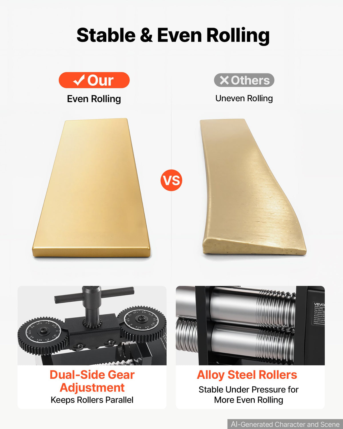 Rolling Mill 4-in-1 Round Flat Square Half-Round Pressing Roller Mill, Manual Jewelry DIY Tool, 0.03-7 mm Adjustable Thickness, Stable & Even Rolling, for Ductile Metals, Gold, Silver, Copper