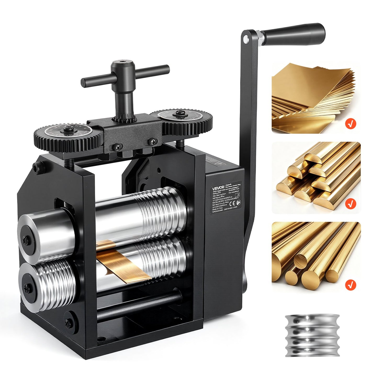 Rolling Mill 4-in-1 Round Flat Square Half-Round Pressing Roller Mill, Manual Jewelry DIY Tool, 0.03-7 mm Adjustable Thickness, Stable & Even Rolling, for Ductile Metals, Gold, Silver, Copper