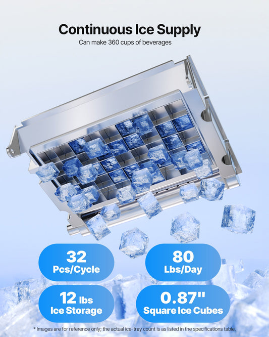 Commercial Ice Maker Machine, 36.29 kg/24h with 5.44kg Storage, 32 Cubes per Cycle, Stainless Steel Freestanding & Countertop Ice Maker with LED Display & Self-Cleaning, for Home Bar Restaurant
