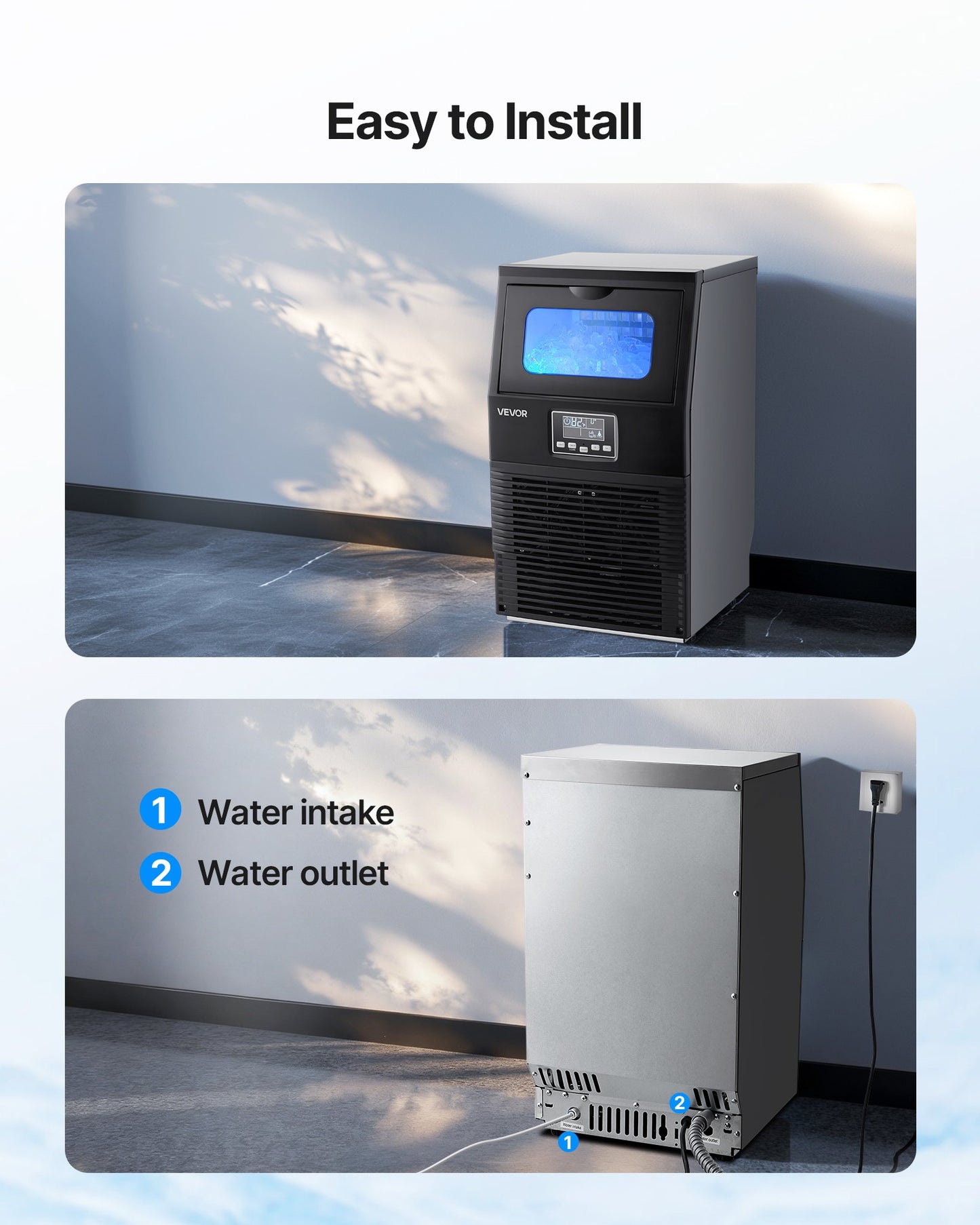 Commercial Ice Maker Machine, 36.29 kg/24h with 5.44kg Storage, 32 Cubes per Cycle, Stainless Steel Freestanding & Countertop Ice Maker with LED Display & Self-Cleaning, for Home Bar Restaurant