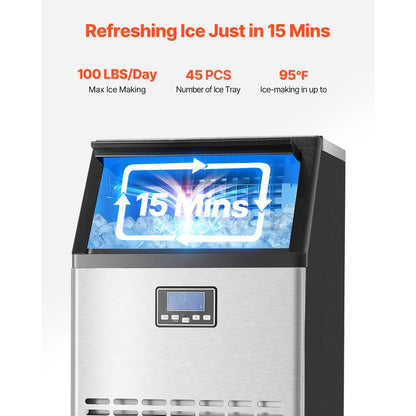 VEVOR Commercial Ice Maker Freestanding Cabinet Machine 100lbs/24H 45 Ice Cubes
