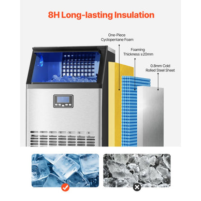 VEVOR Commercial Ice Maker Freestanding Cabinet Machine 100lbs/24H 45 Ice Cubes