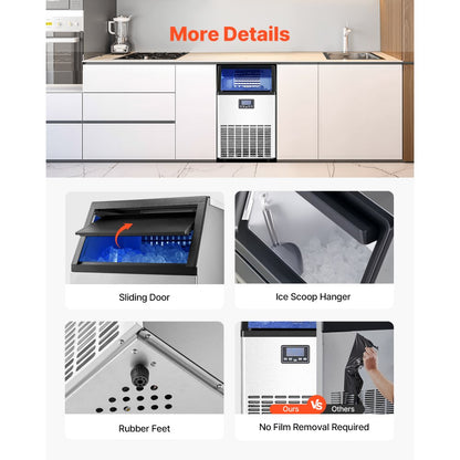 VEVOR Commercial Ice Maker Freestanding Cabinet Machine 100lbs/24H 45 Ice Cubes