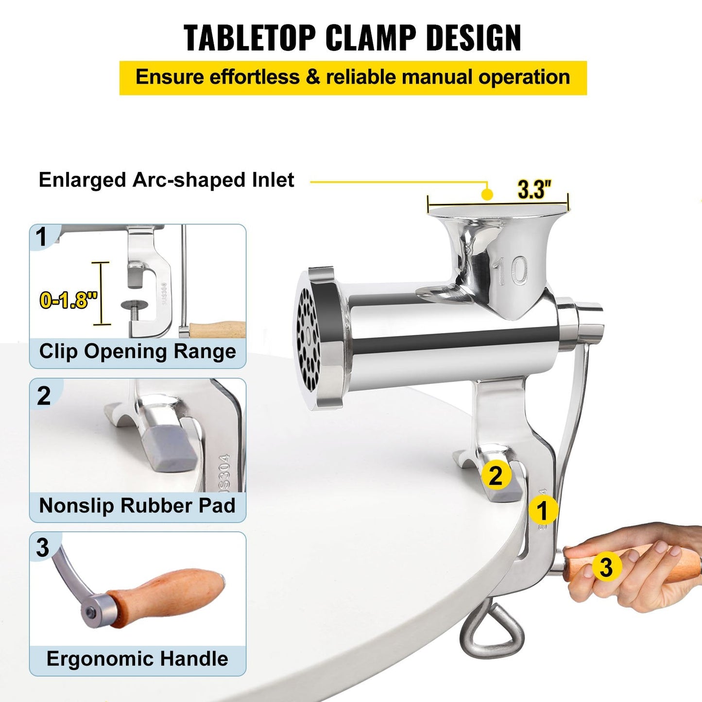 Heavy Duty Manual Meat Grinder & Sausage Filler with Stainless Steel Clamp