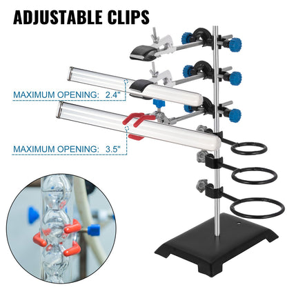 Laboratory Metalware Set with Adjustable Stand and Clamps, 0.6m Pole, 2.5kg