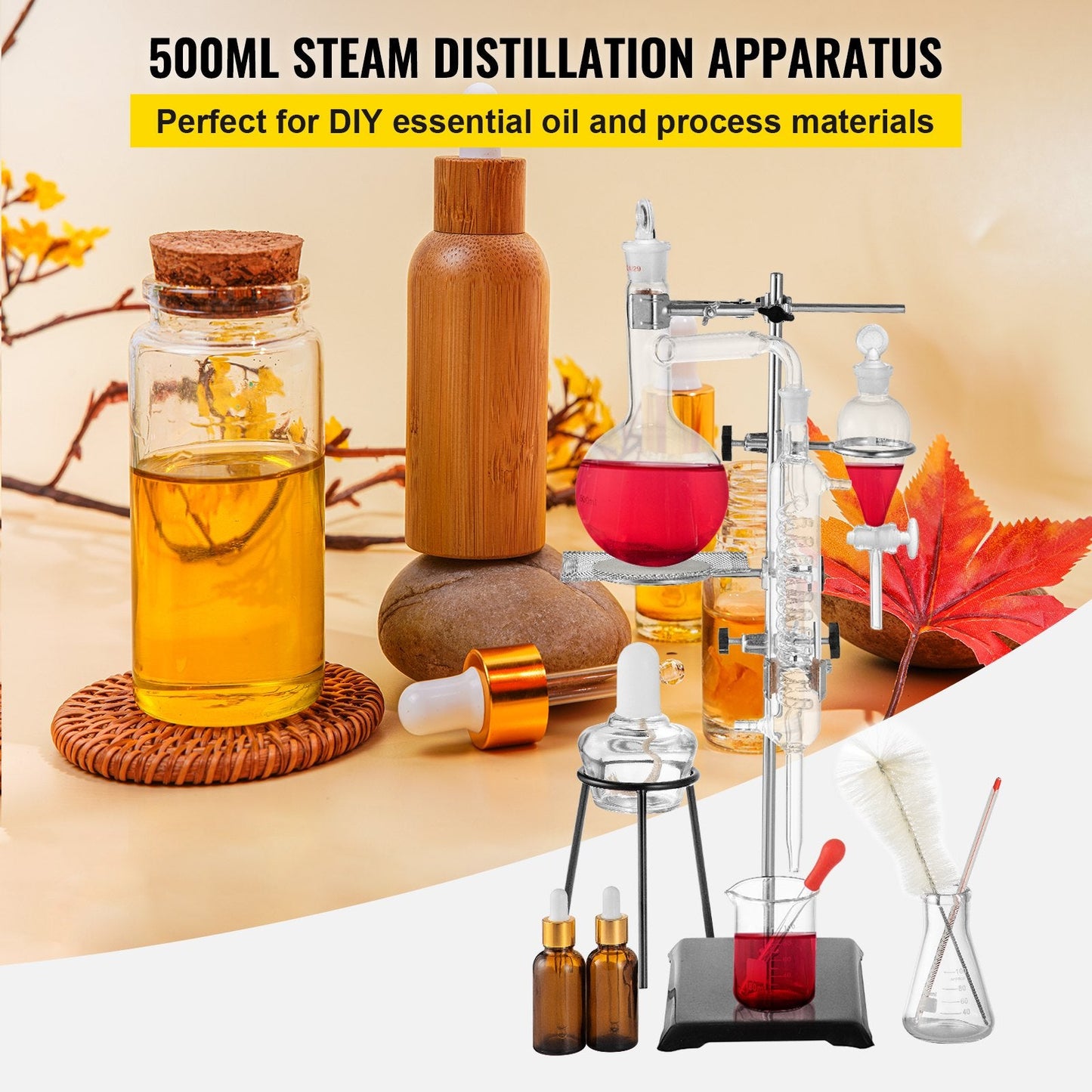 500ml Glass Distillation Kit with Condenser for Water and Oil Purification
