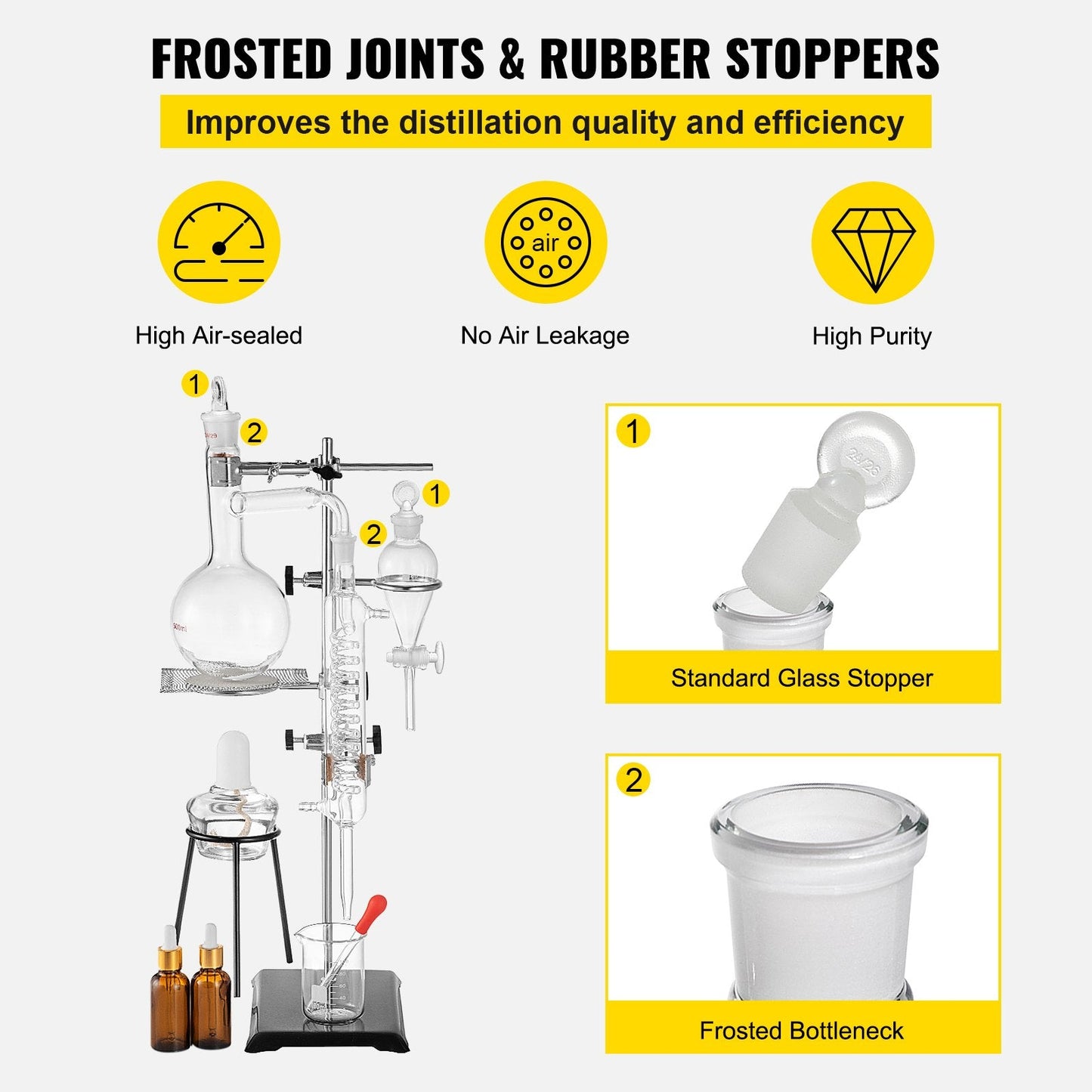 500ml Glass Distillation Kit with Condenser for Water and Oil Purification