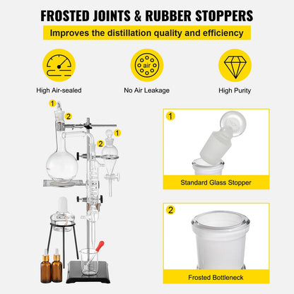 500ml Glass Distillation Kit with Condenser for Water and Oil Purification