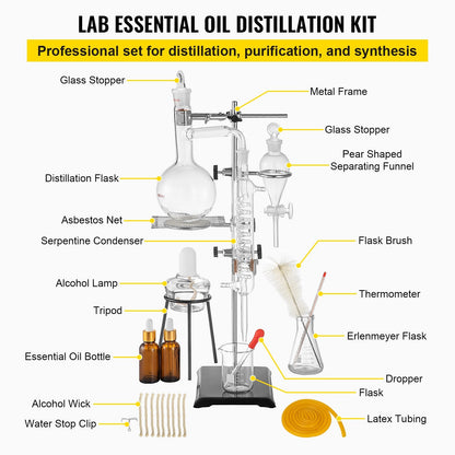 500ml Glass Distillation Kit with Condenser for Water and Oil Purification