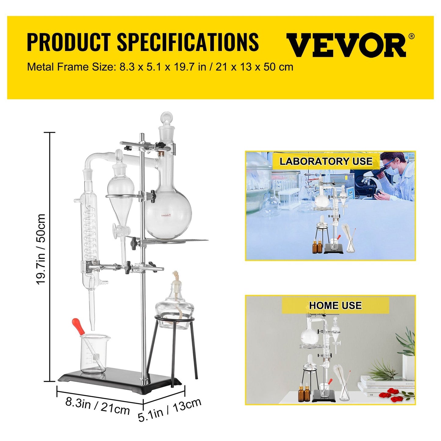 500ml Glass Distillation Kit with Condenser for Water and Oil Purification