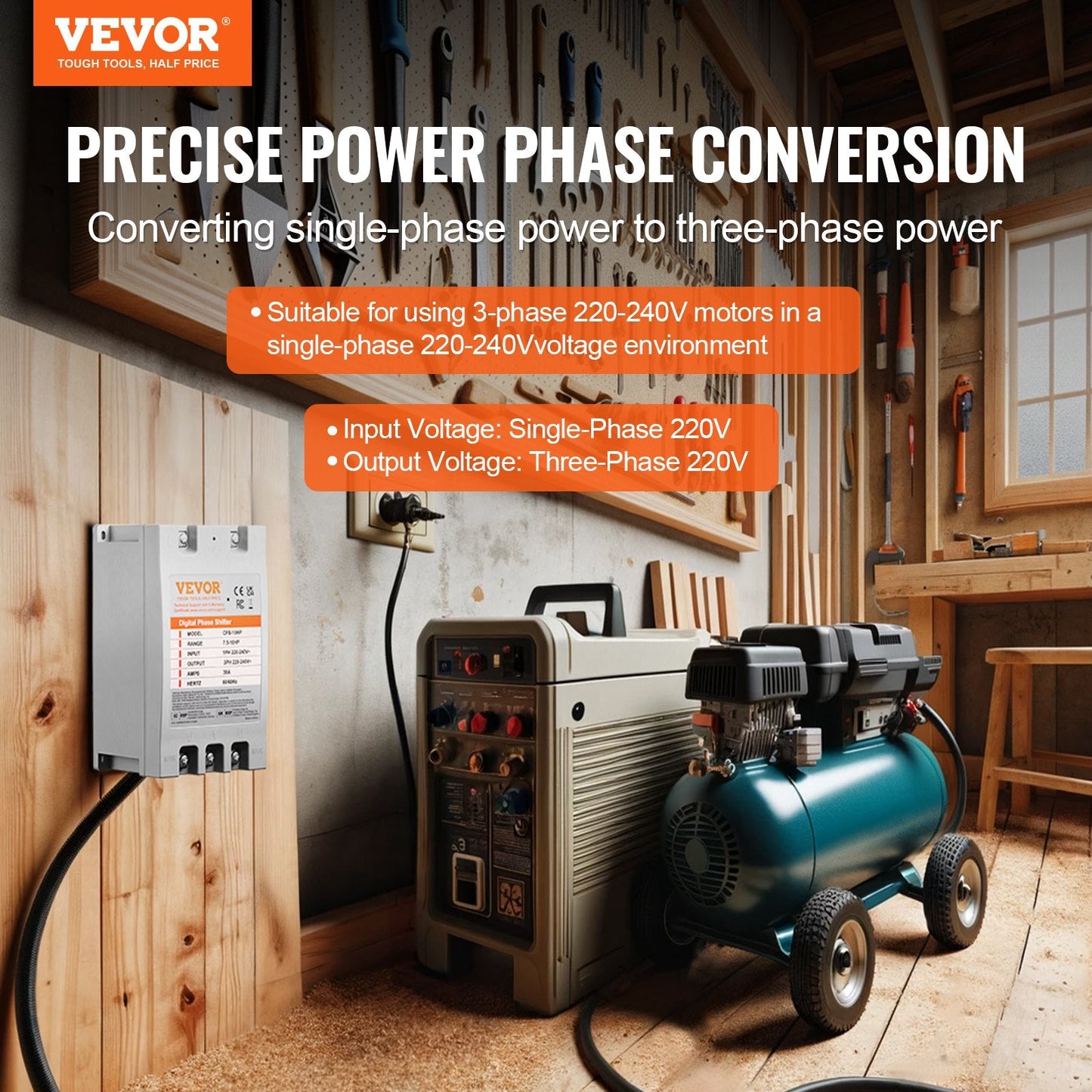 10HP 220V Digital 3-Phase Converter, Compact & Efficient Power Transformer