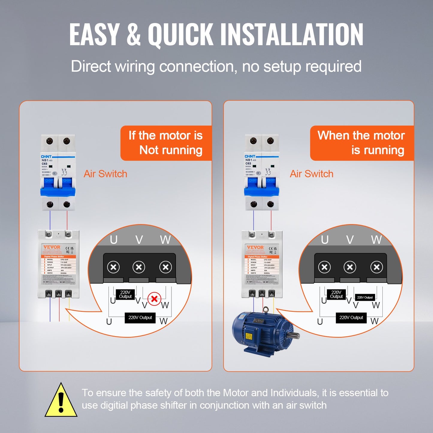 VEVOR 3 Phase Converter - 10HP 30A 220V Single Phase to 3 Phase Converter, Digital