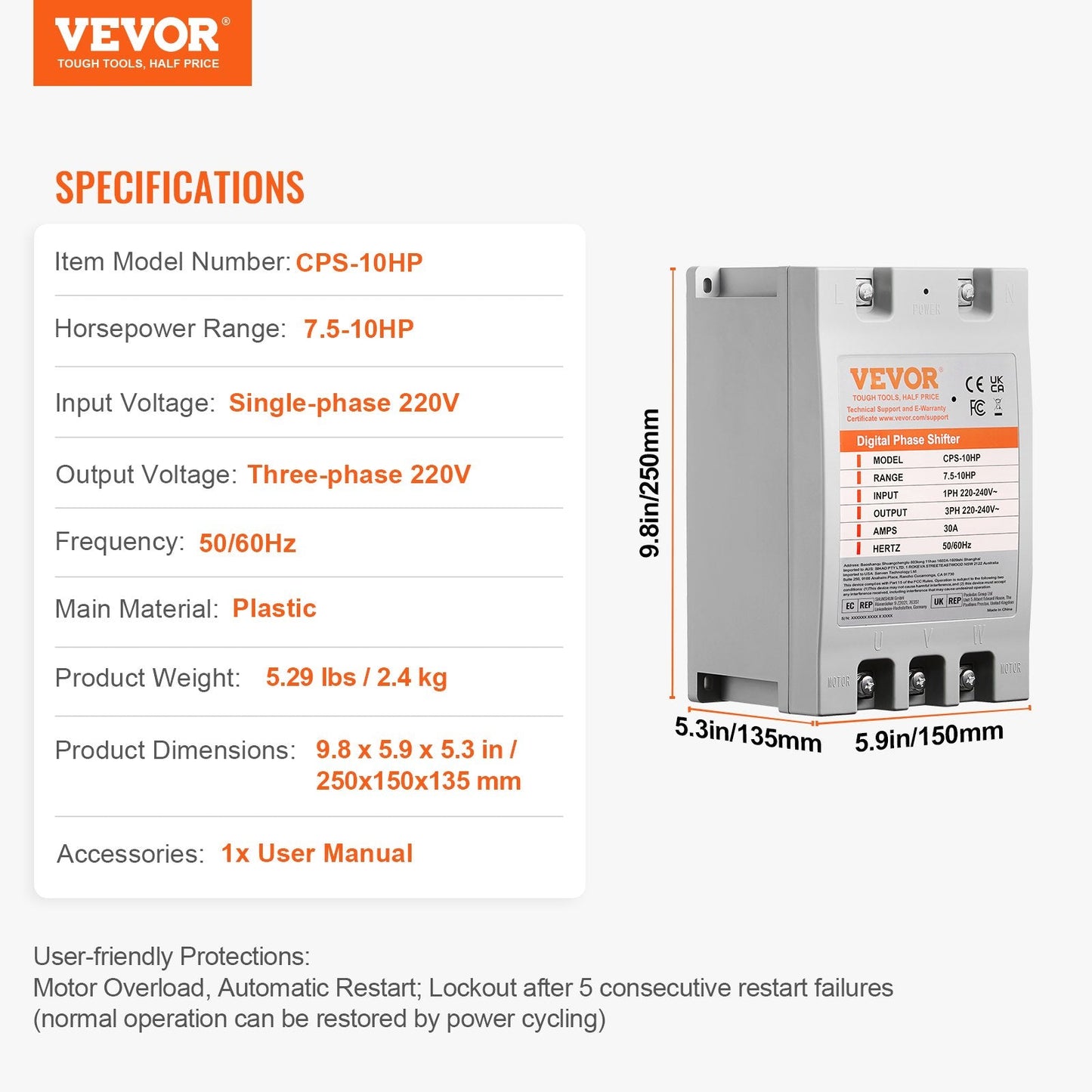 10HP 220V Digital 3-Phase Converter, Compact & Efficient Power Transformer