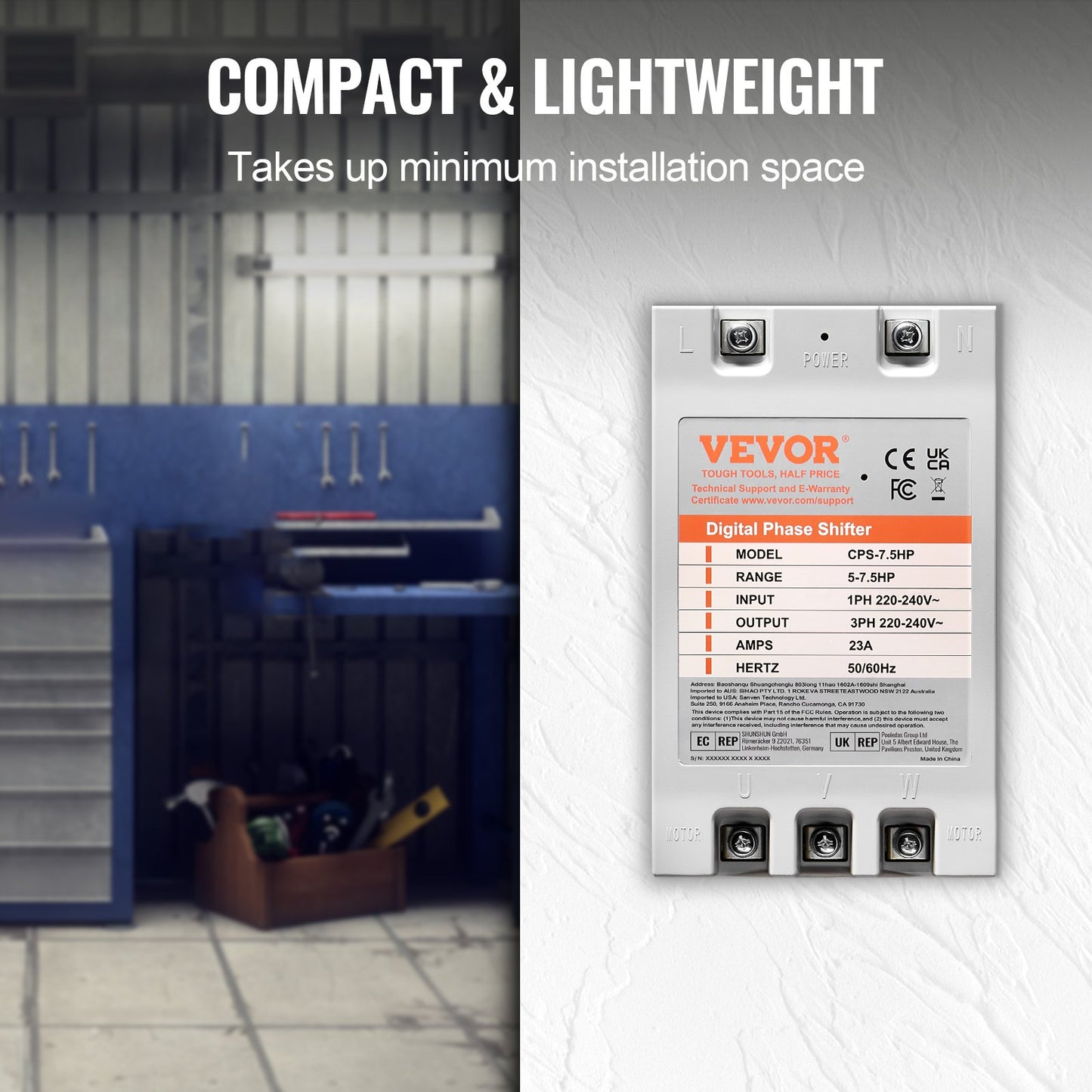VEVOR 3 Phase Converter - 7.5HP 23A 220V Single Phase to 3 Phase Converter, Digital