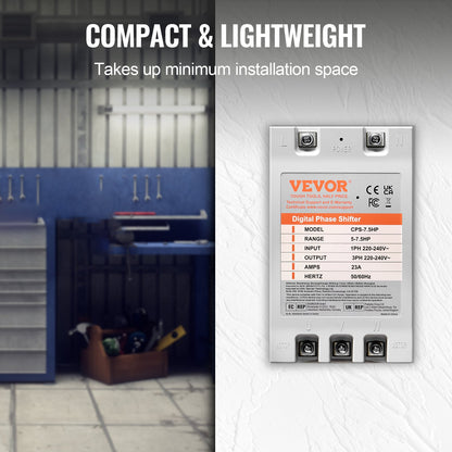 VEVOR 3 Phase Converter - 7.5HP 23A 220V Single Phase to 3 Phase Converter, Digital
