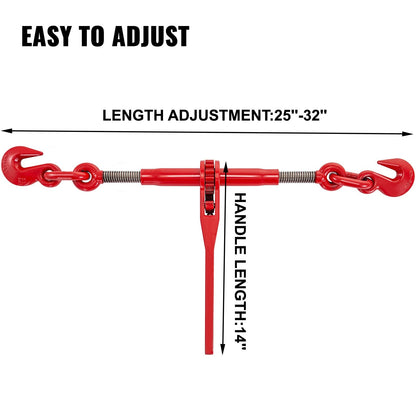 Heavy-Duty Ratchet Chain Binder, 10-13 mm, 4.18 t Capacity, 2-Pack with G70 Hooks
