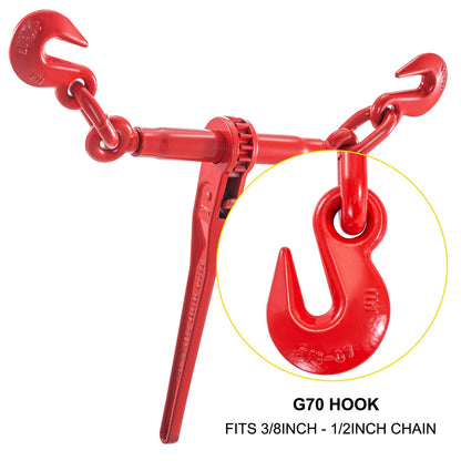 Heavy-Duty Ratchet Chain Binder, 10-13 mm, 4.18 t Capacity, 2-Pack with G70 Hooks
