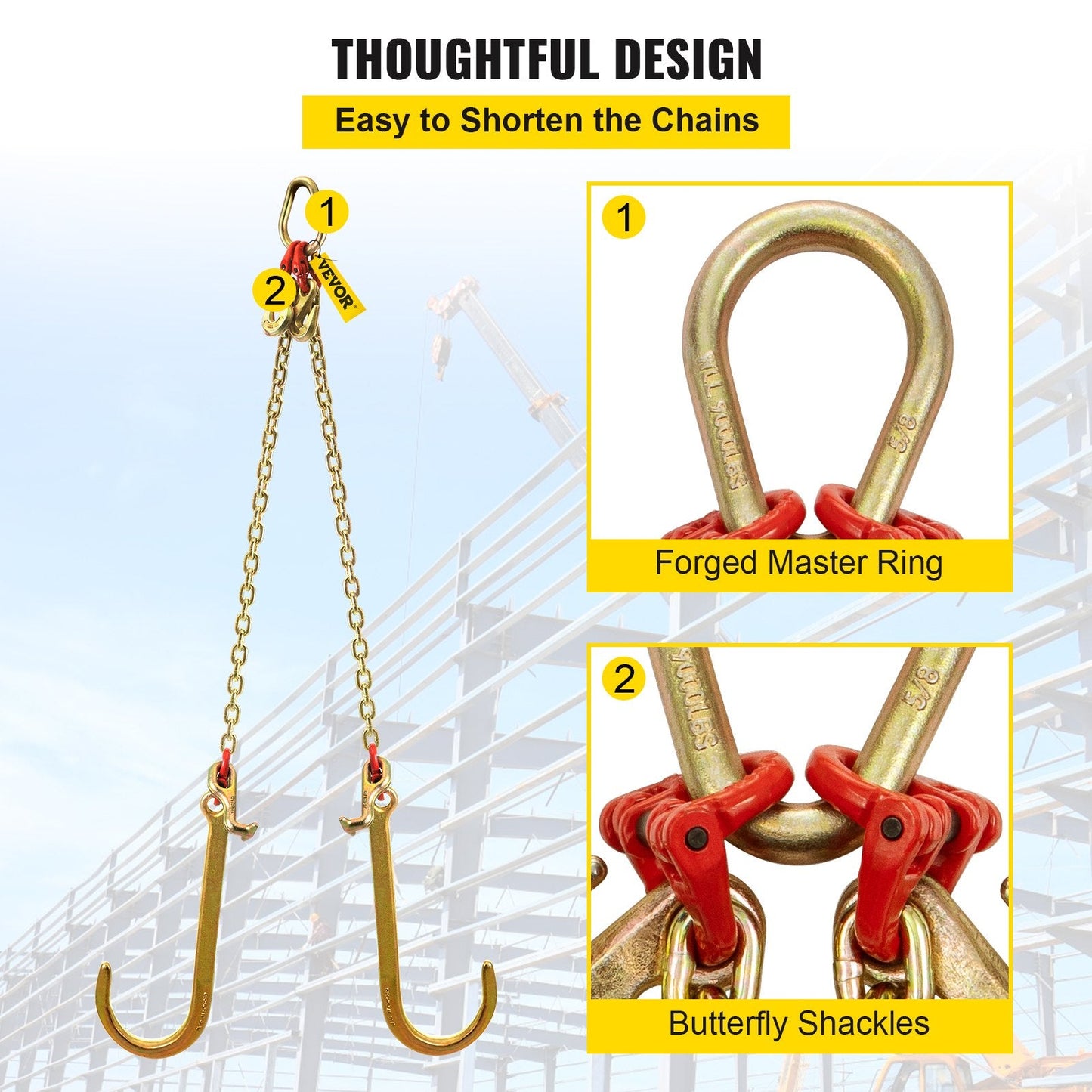 Heavy Duty Bridle Tow Chain with Hooks, Grade 80, 4.2T Capacity, 0.6m x 8mm