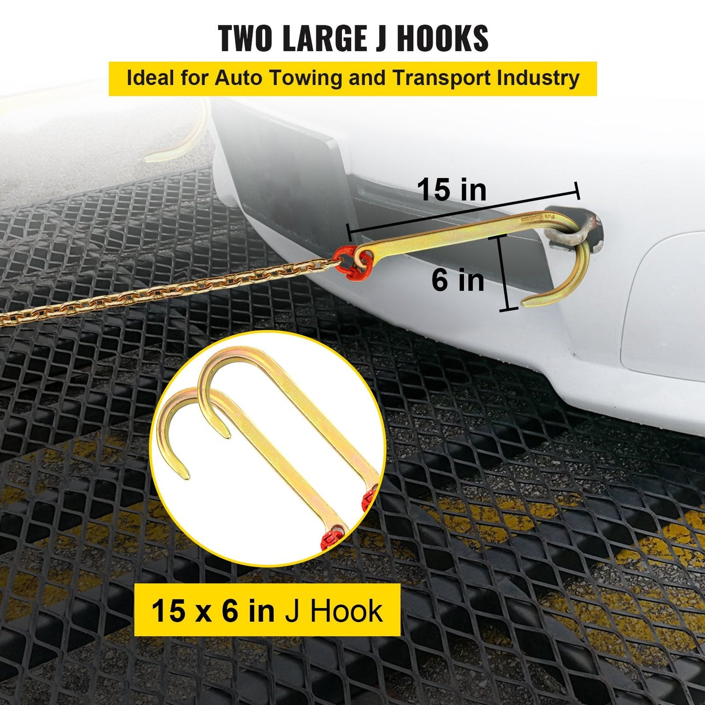 Heavy-Duty 3m J Hook Tow Chain with Large & RTJ Hooks, 4200 kg Capacity