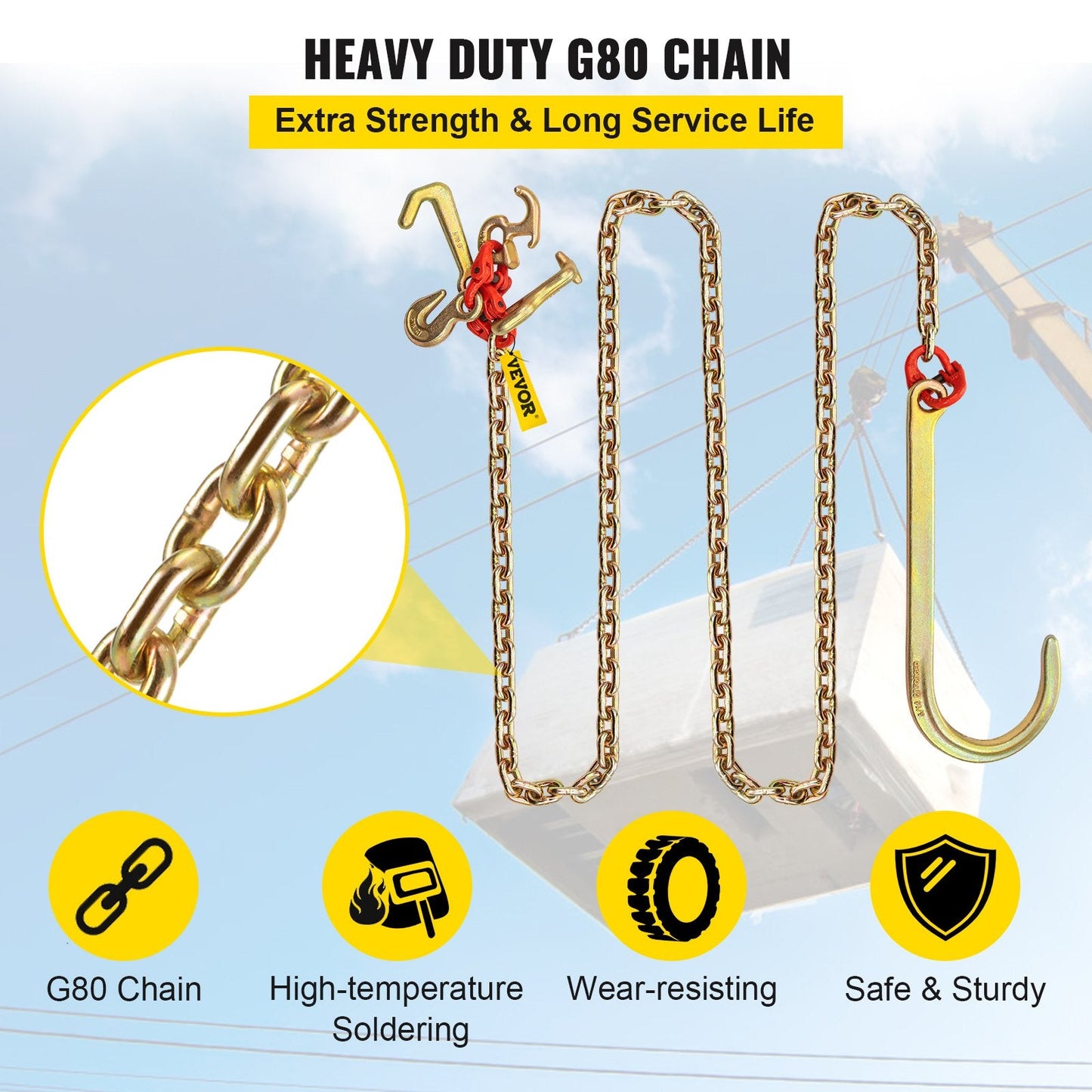 Heavy-Duty 3m J Hook Tow Chain with Large & RTJ Hooks, 4200 kg Capacity