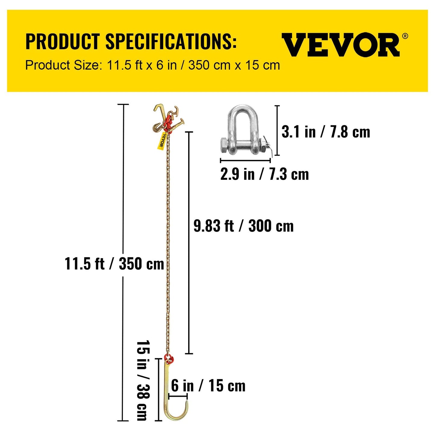Heavy-Duty 3m J Hook Tow Chain with Large & RTJ Hooks, 4200 kg Capacity